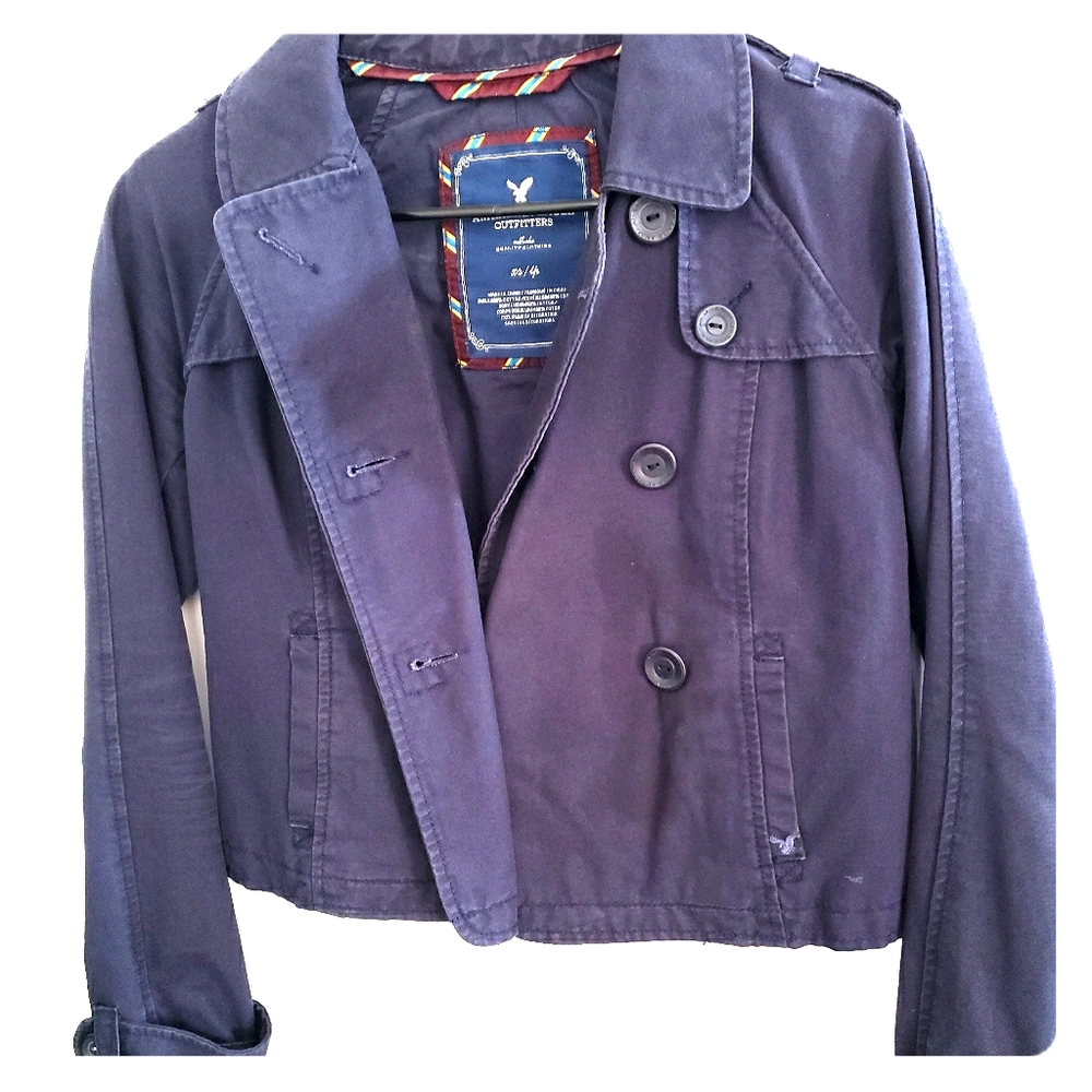 Cropped denim wash blazer